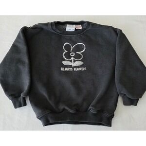 Zara Girls 5-6y Sweatshirt Black Silver Graphic Print Always Flower Daisy Trendy
